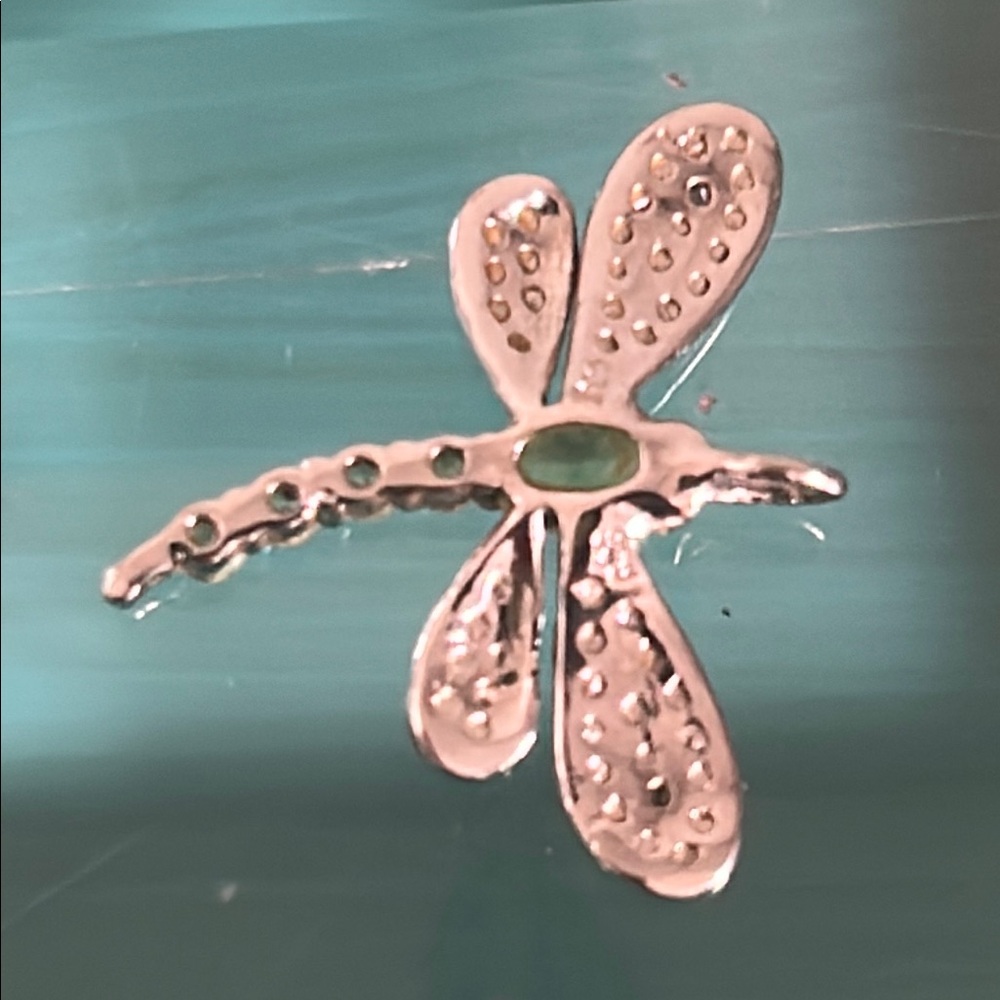 Sterling Silver Peridot and Diamond Accent Dragonfly Pendant - Picture 3 of 5